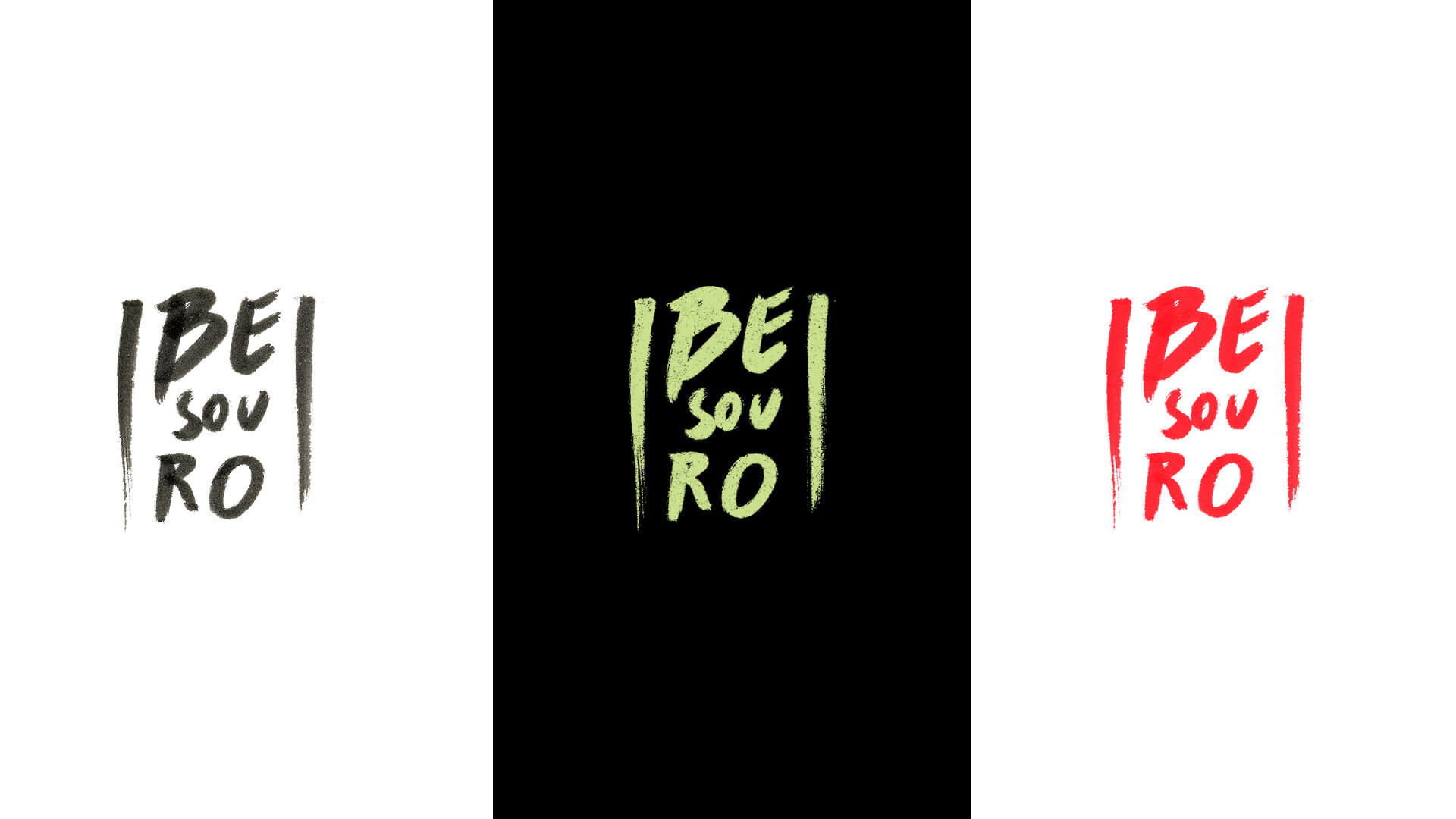 Variations of the brand over black and white backgrounds
