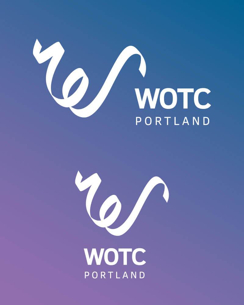 The brand over a gradient background